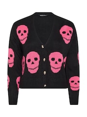 Yours Curve Black Limited Skull Button Cardigan - Image 5 of 6