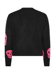 Yours Curve Black Limited Skull Button Cardigan - Image 6 of 6