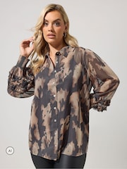 Yours Curve Black Ruffle Shirred Cuff Shirt - Image 1 of 6