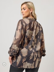 Yours Curve Black Ruffle Shirred Cuff Shirt - Image 3 of 6