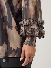 Yours Curve Black Ruffle Shirred Cuff Shirt - Image 4 of 6