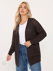 Smeđa - Yours Curve pleteni kardigan od Vafl tkanine - Slika 1 od 6