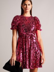 Ted Baker Zayyla Blue Sequin Puff Sleeve Mini Dress - Image 1 of 6