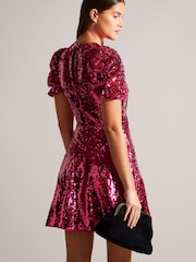 Ted Baker Zayyla Blue Sequin Puff Sleeve Mini Dress - Image 2 of 6