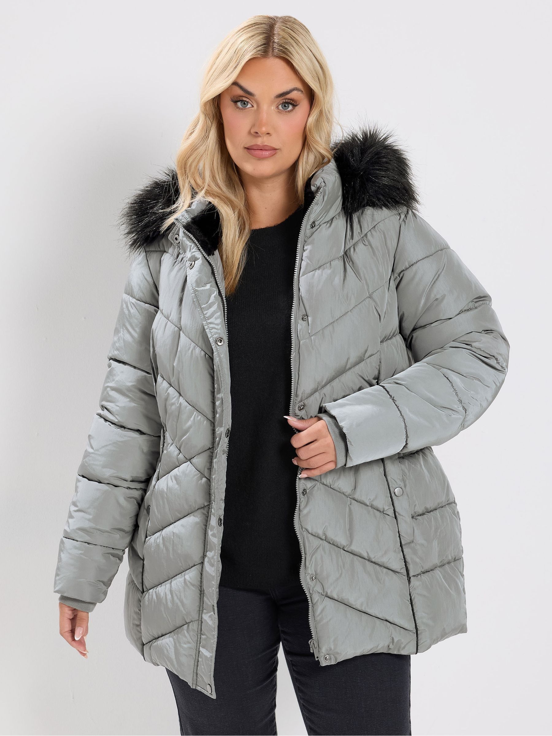 Yours Women's Grey Short Padded Coat In Size 34-36 - Image 3