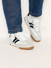 Yours Curve White Wide Fit Padded Skate Side Stripe Lace Up Trainers - Image 1 of 5