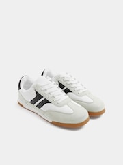 Yours Curve White Wide Fit Padded Skate Side Stripe Lace Up Trainers - Image 3 of 5