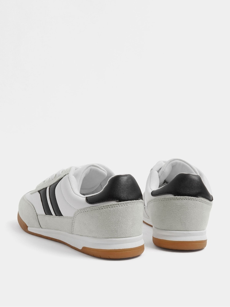 Yours Curve White Wide Fit Padded Skate Side Stripe Lace Up Trainers - Image 5 of 5