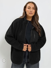 Yours Curve Black Borg Cord Pocket Fleece - Image 1 of 7