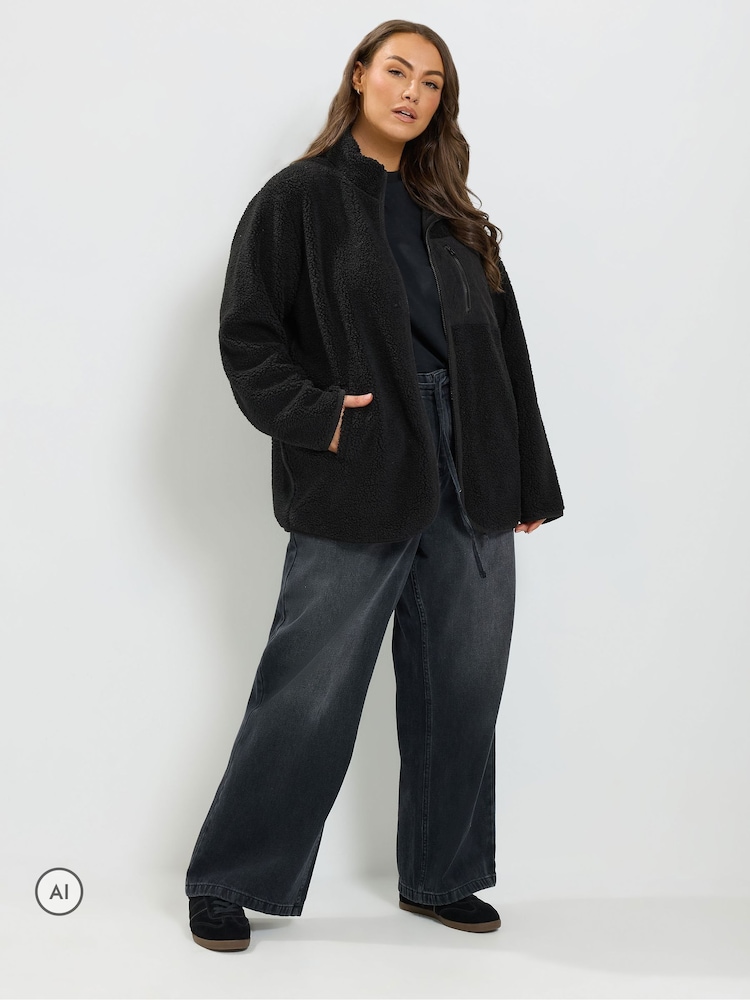 Yours Curve Black Borg Cord Pocket Fleece - Image 2 of 7