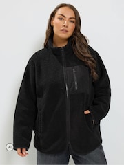 Yours Curve Black Borg Cord Pocket Fleece - Image 4 of 7