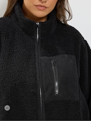 Yours Curve Black Borg Cord Pocket Fleece - Image 5 of 7