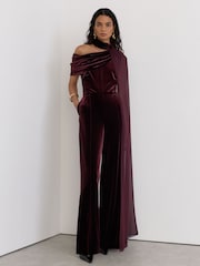 Reiss Carrie Velvet Drape-Detail One-Shoulder Jumpsuit - Bild 1 von 7