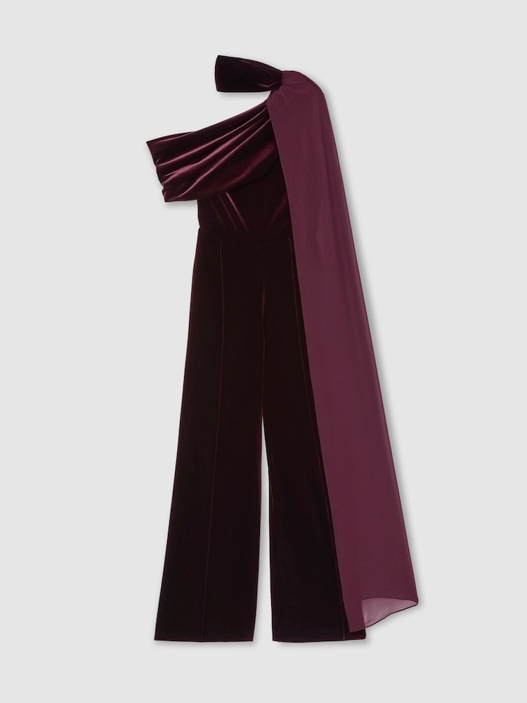 Reiss Carrie Velvet Drape-Detail One-Shoulder Jumpsuit - Bild 2 von 7 Reiss Carrie Velvet Drape-Detail One-Shoulder Jumpsuit - Bild 2 von 7
