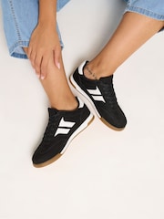 Yours Curve Black Padded Skate Side Stripe Lace Up Trainers in Wide Fit - Image 1 of 5