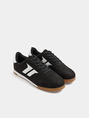 Yours Curve Black Padded Skate Side Stripe Lace Up Trainers in Wide Fit - Image 2 of 5