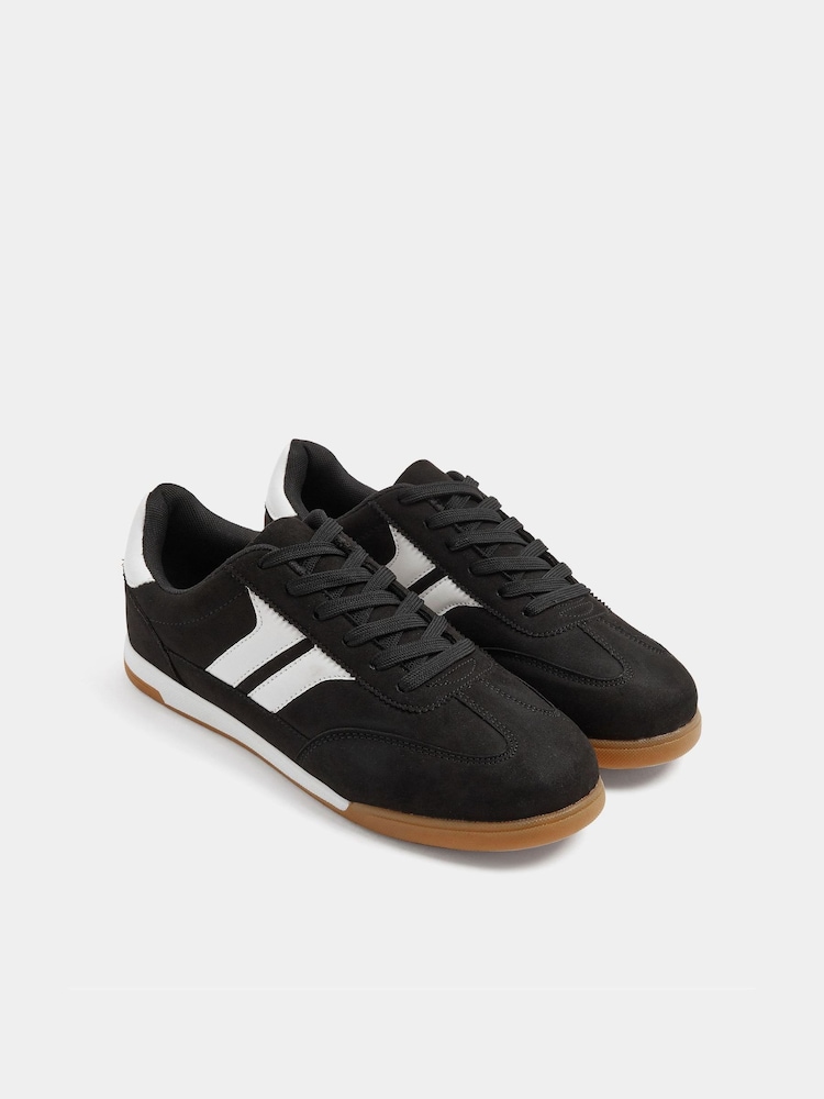 Yours Curve Black Padded Skate Side Stripe Lace Up Trainers in Wide Fit - Image 2 of 5 Yours Curve Black Padded Skate Side Stripe Lace Up Trainers in Wide Fit - Image 2 of 5