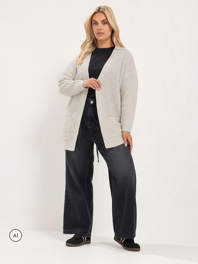 Yours Curve Natural Waffle Knit Cardigan - Image 2 of 6