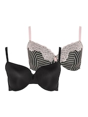 Yours Curve Black Stripe Underwired Padded Bras 2 Pack - Image 5 of 5