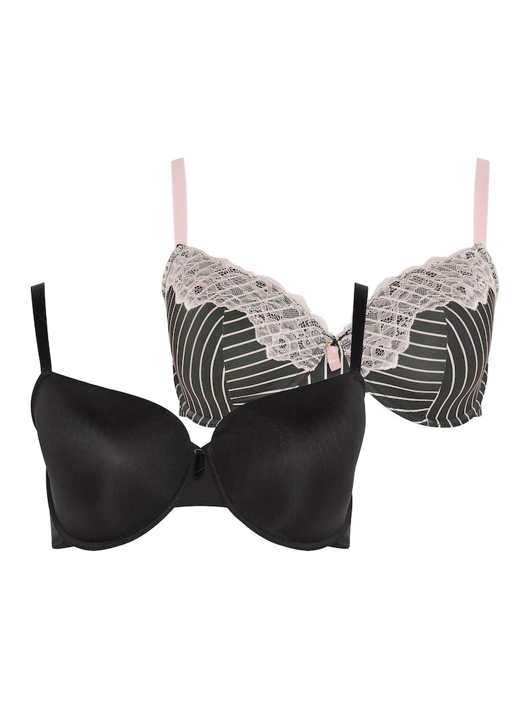 Yours Curve Black Stripe Underwired Padded Bras 2 Pack - Image 5 of 5