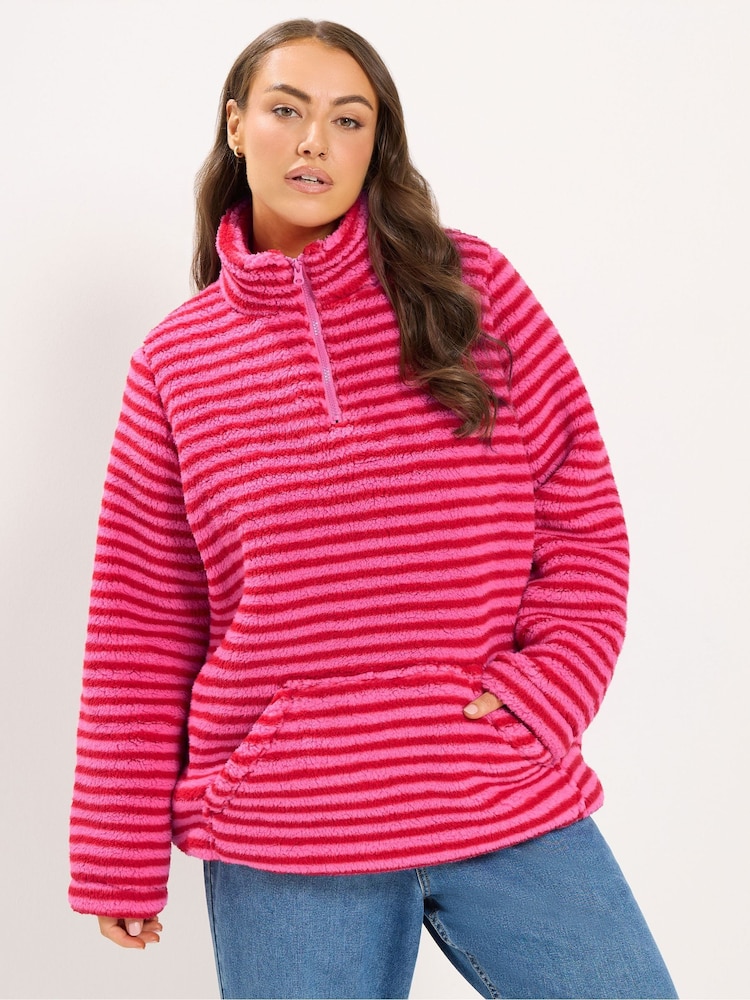 Yours Curve Pink Sherpa Borg Quarter Zip Fleece - Image 1 of 6