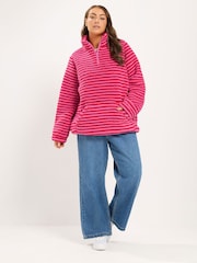 Yours Curve Pink Sherpa Borg Quarter Zip Fleece - Image 2 of 6