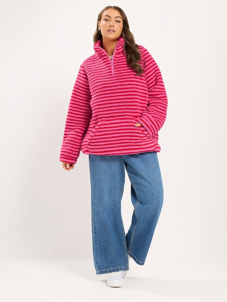 Yours Curve Pink Sherpa Borg Quarter Zip Fleece - Image 2 of 6