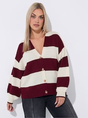 Yours Curve Cream Limited Stripe Balloon Sleeve Cardigan - Image 1 of 6