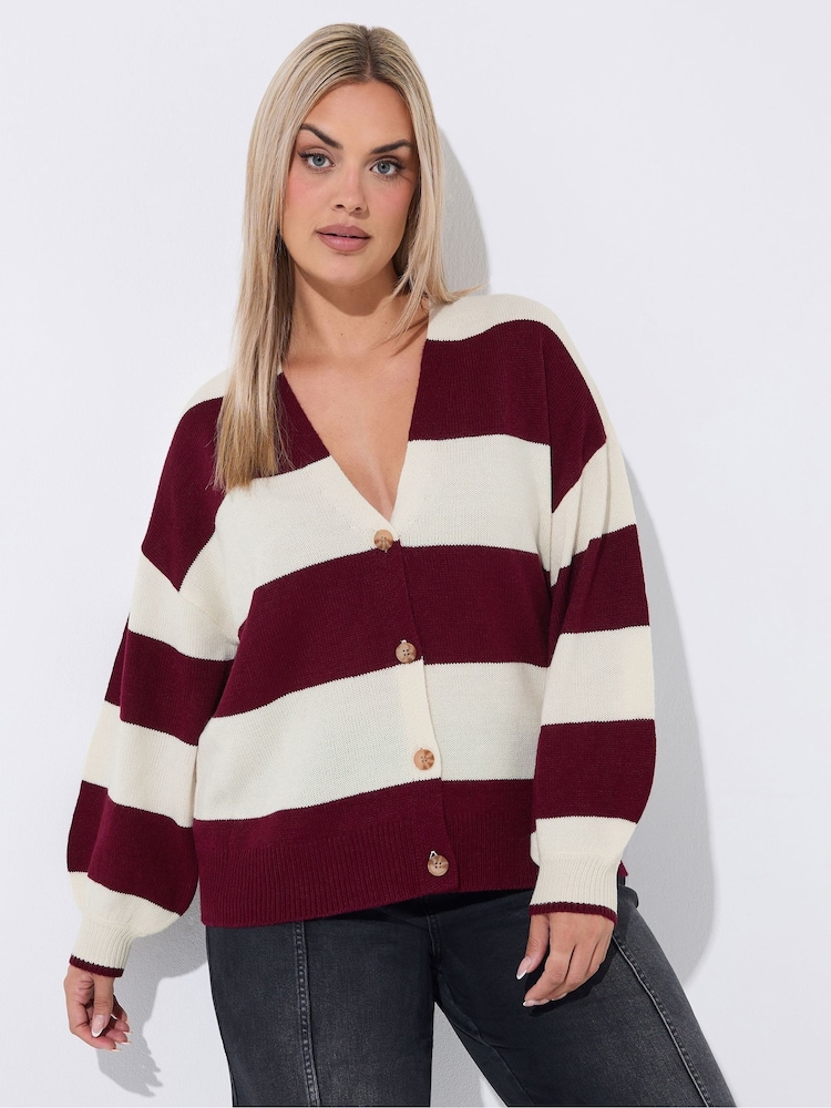 Yours Curve Cream Limited Stripe Balloon Sleeve Cardigan - Image 1 of 6 Yours Curve Cream Limited Stripe Balloon Sleeve Cardigan - Image 1 of 6