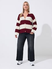 Yours Curve Cream Limited Stripe Balloon Sleeve Cardigan - Image 2 of 6