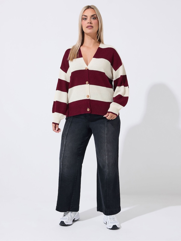 Yours Curve Cream Limited Stripe Balloon Sleeve Cardigan - Image 2 of 6 Yours Curve Cream Limited Stripe Balloon Sleeve Cardigan - Image 2 of 6