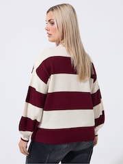 Yours Curve Cream Limited Stripe Balloon Sleeve Cardigan - Image 3 of 6