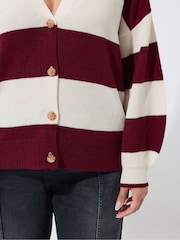 Yours Curve Cream Limited Stripe Balloon Sleeve Cardigan - Image 4 of 6