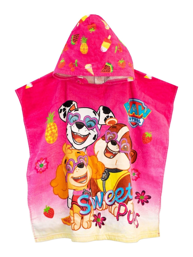 Character Pink Paw Patrol License Kids Printed Swim And Beach 100% Cotton Towel Poncho - Image 1 of 5