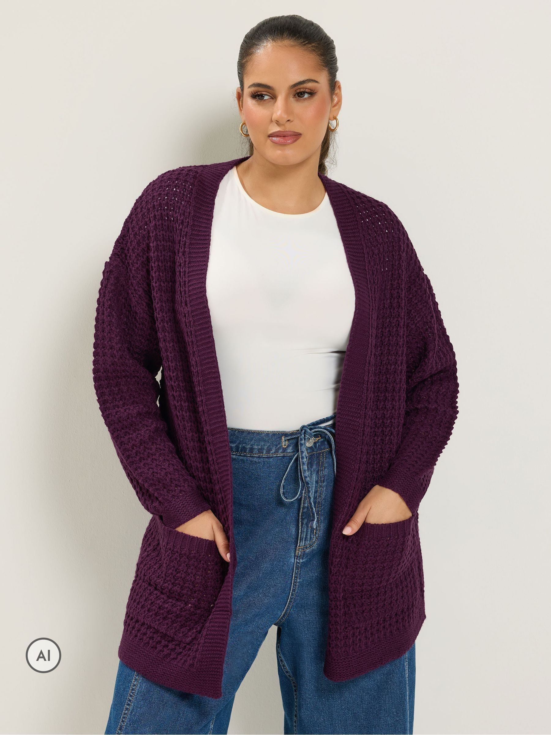 Yours Women's Purple Waffle Knit Cardigan In Size 30-32 - Image 5