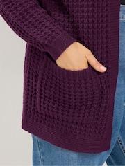 Crveno - Yours Curve pleteni kardigan od Vafl tkanine - Slika 4 od 6