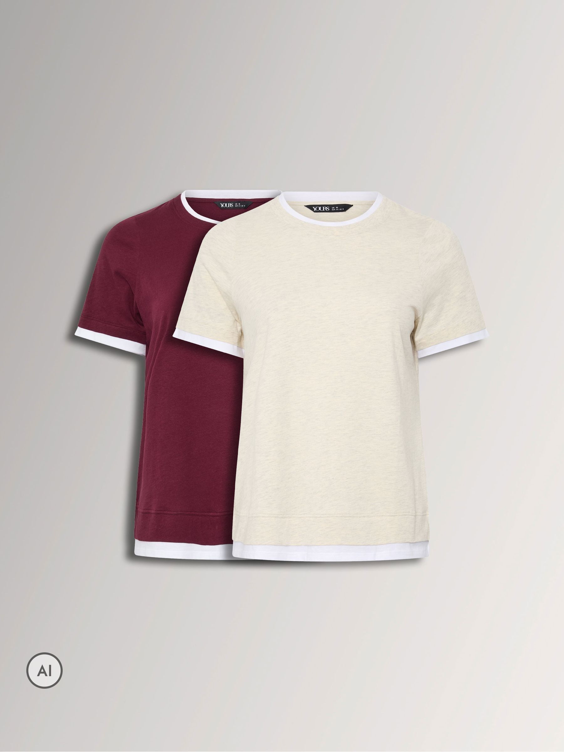 Yours Curve Women's Red 2 In 1 Cotton T-Shirts 2 Pack