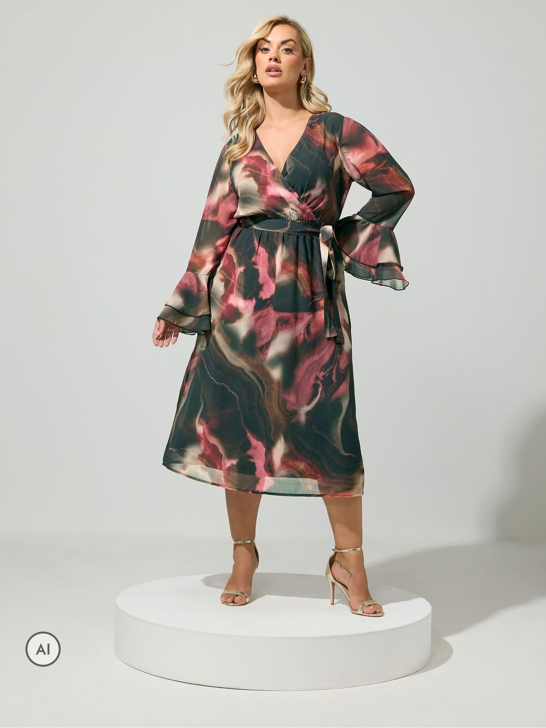 Yours Curve Women's Black Abstract Wrap Dress