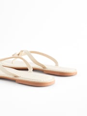Bone White Extra Wide Fit Forever Comfort® Bow Detail Leather Flip Flops - Image 3 of 8