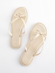 Bone White Extra Wide Fit Forever Comfort® Bow Detail Leather Flip Flops - Image 5 of 8