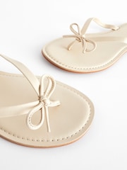 Bone White Extra Wide Fit Forever Comfort® Bow Detail Leather Flip Flops - Image 6 of 8
