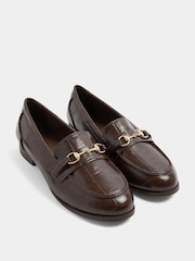 Yours Curve Brown Slim Sole Snaffle Trim Loafers in Extra Wide Fit - Image 2 of 5