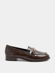 Yours Curve Brown Slim Sole Snaffle Trim Loafers in Extra Wide Fit - Image 3 of 5