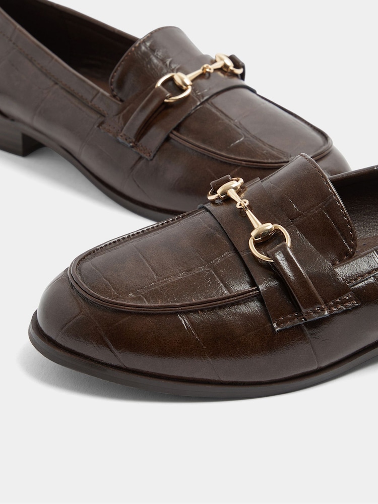 Yours Curve Brown Slim Sole Snaffle Trim Loafers in Extra Wide Fit - Image 5 of 5