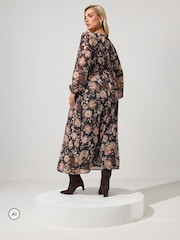 Yours Curve Natural Floral Buckle Wrap Dress - Image 3 of 6