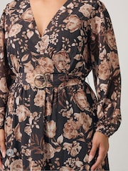 Yours Curve Natural Floral Buckle Wrap Dress - Image 4 of 6