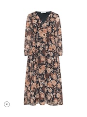 Yours Curve Natural Floral Buckle Wrap Dress - Image 5 of 6