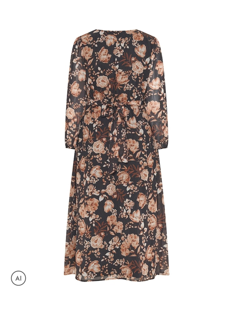 Yours Curve Natural Floral Buckle Wrap Dress - Image 6 of 6