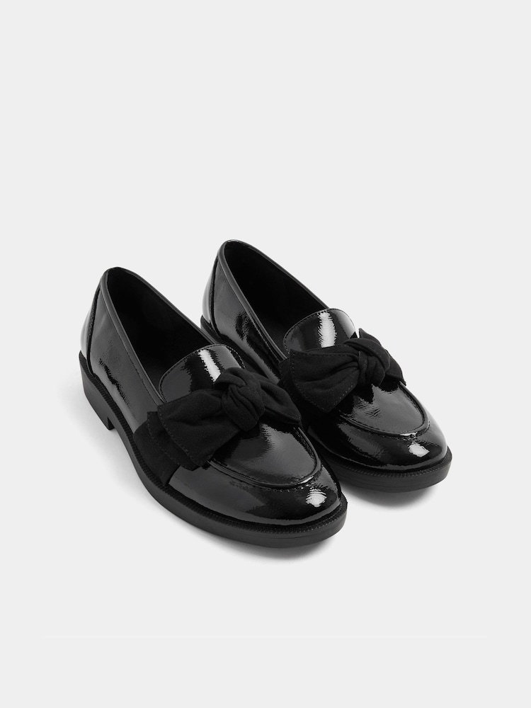 Yours Curve Black Patent Bow Loafers in Wide E Fit - Image 2 of 5 Yours Curve Black Patent Bow Loafers in Wide E Fit - Image 2 of 5