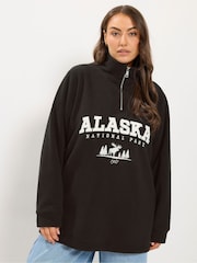 Yours Curve Brown Slogan Half Zip Fleece - Image 1 of 6